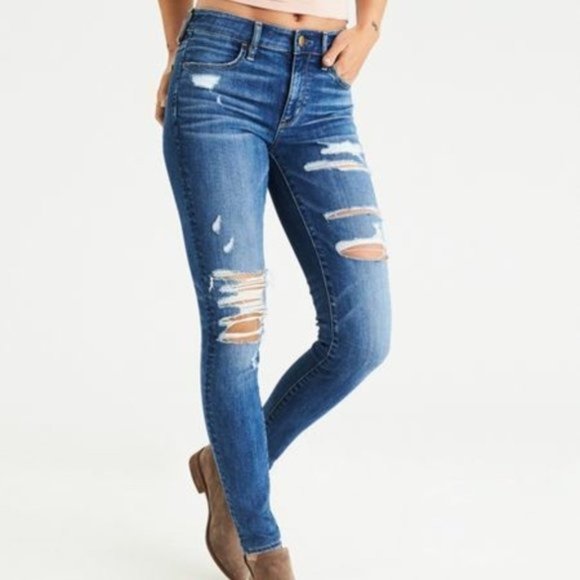 American Eagle Distressed High Rise Jegging Size 4 - Picture 1 of 14